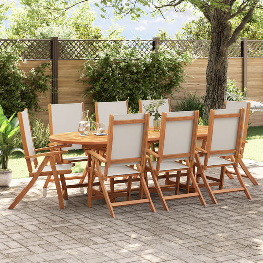 8-Piece Solid Wood Acacia & Textilene Folding Garden Chairs Set