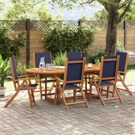 6-Piece Acacia Wood & Textilene Folding Garden Chairs Set