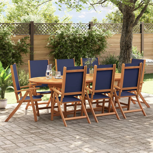 8pc Acacia & Textilene Folding Garden Chairs - Solid Wood Design