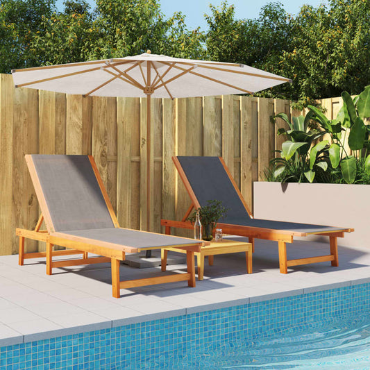 Black Solid Wood Acacia Sun Loungers 2pcs - Durable Textilene Fabric