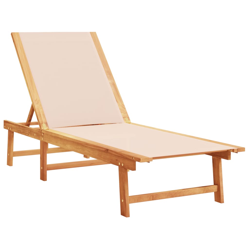 Cream Wooden Sun Loungers Set of 2 - Acacia & Textilene Comfort