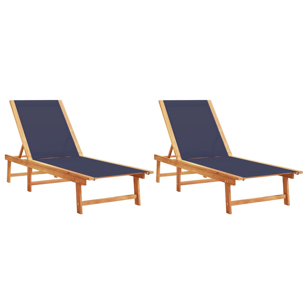 Blue Acacia Wood & Textilene Sun Loungers Set – 2 Pcs