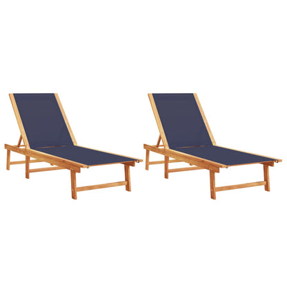 Blue Acacia Wood & Textilene Sun Loungers Set – 2 Pcs