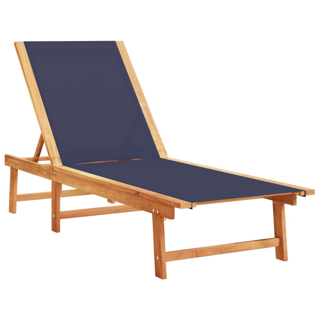 Blue Acacia Wood & Textilene Sun Loungers Set – 2 Pcs