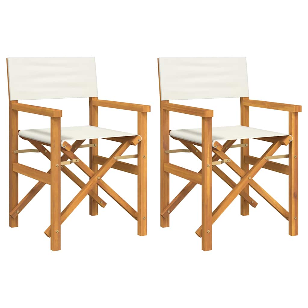 Cream Folding Director's Chairs Set of 2 - Solid Teak Wood