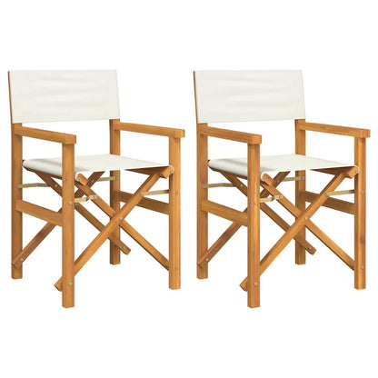 Cream Folding Director's Chairs Set of 2 - Solid Teak Wood