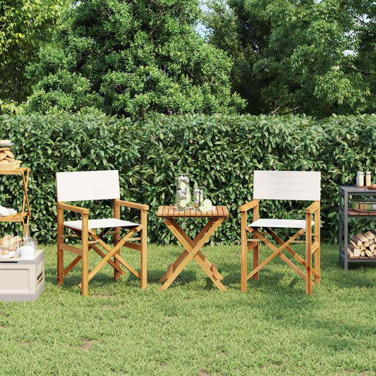 Cream Folding Director's Chairs Set of 2 - Solid Teak Wood
