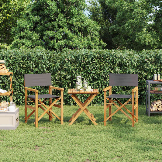2-Piece Grey Teak Director's Chairs - Foldable Solid Wood Design