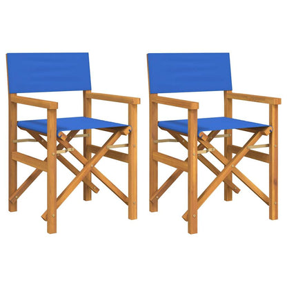 Blue Teak Folding Director's Chairs, Set of 2 - Solid Wood