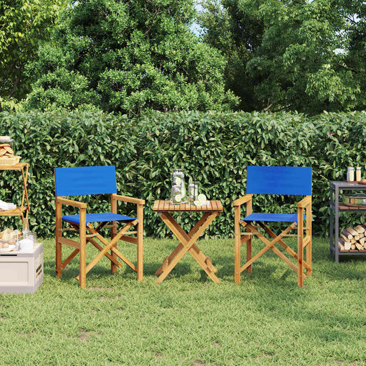 Blue Teak Folding Director's Chairs, Set of 2 - Solid Wood