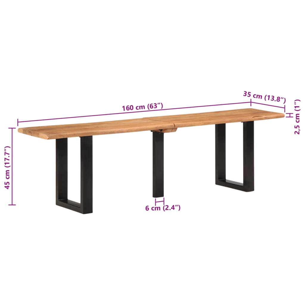 Stylish 160 cm Solid Acacia Wood & Steel Bench