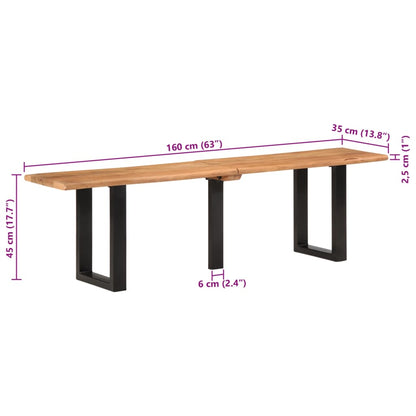 Stylish 160 cm Solid Acacia Wood & Steel Bench