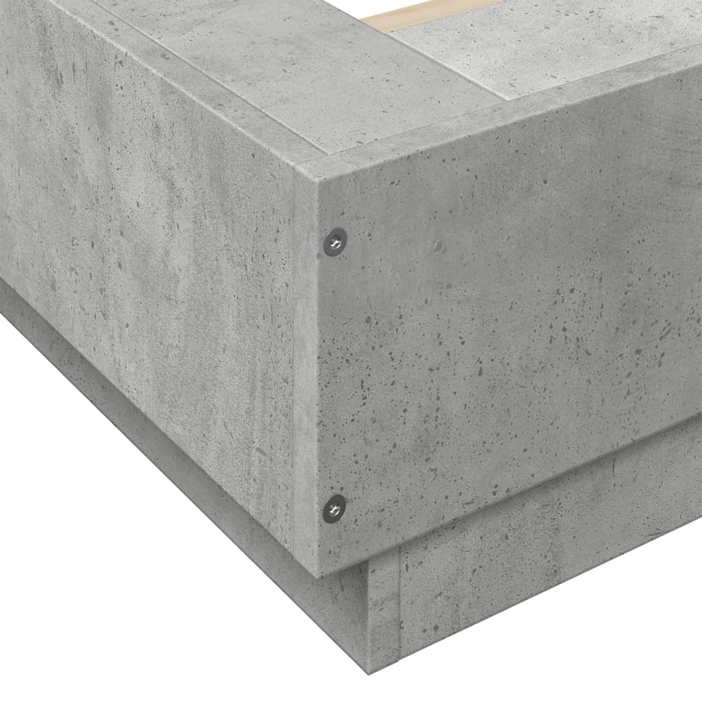 Bed Frame with LED Lights without Mattress Concrete Grey 75x190cm