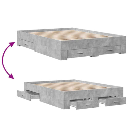 Bed Frame with Drawers without Mattress Concrete Grey 140x190 cm