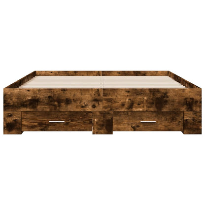 Bed Frame with Drawers without Mattress Smoked Oak 140x190 cm