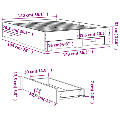 Bed Frame with Drawers without Mattress Smoked Oak 140x190 cm