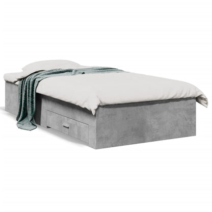 Concrete Grey Bed Frame with Drawers - 90x200 cm Storage Solution
