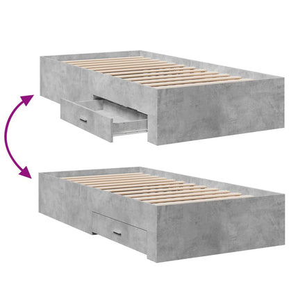 Concrete Grey Bed Frame with Drawers - 90x200 cm Storage Solution