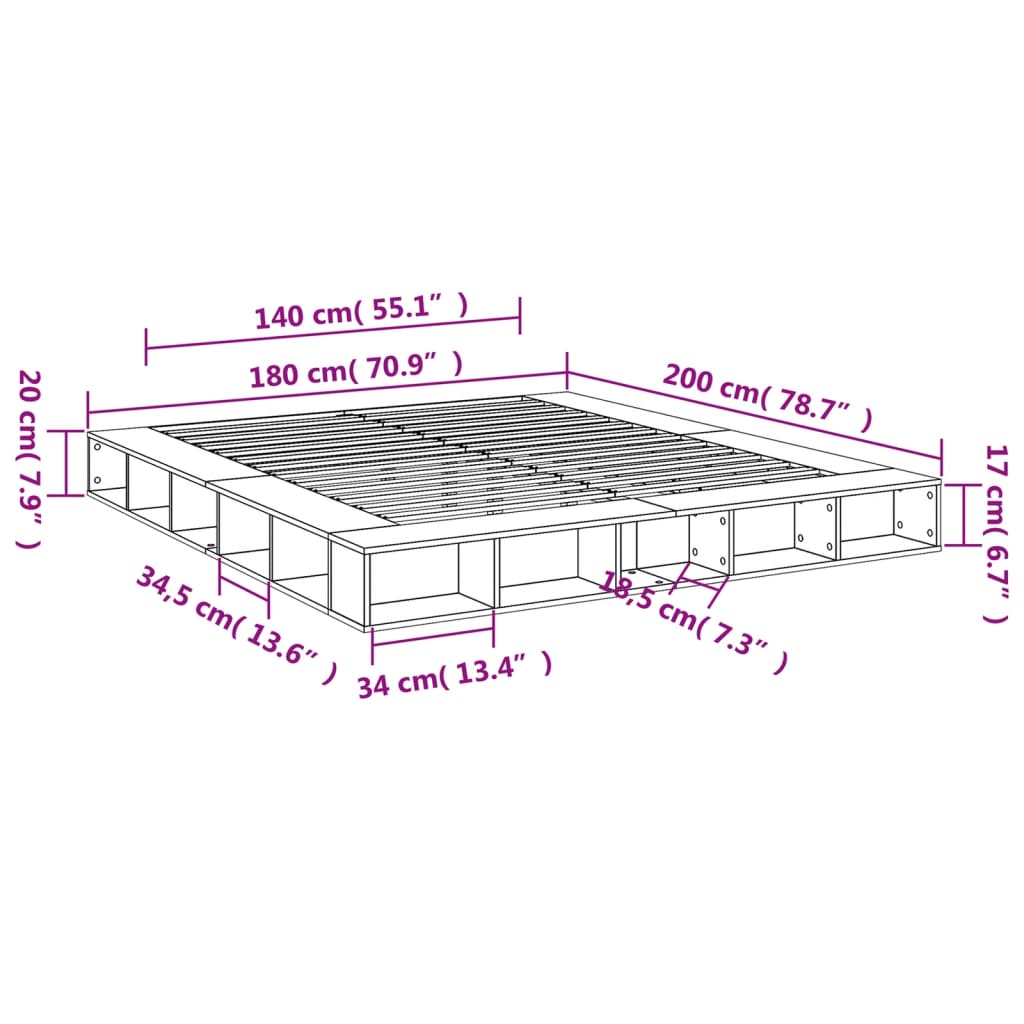 Bed Frame without Mattress Grey Sonoma 180x200 cm Super King