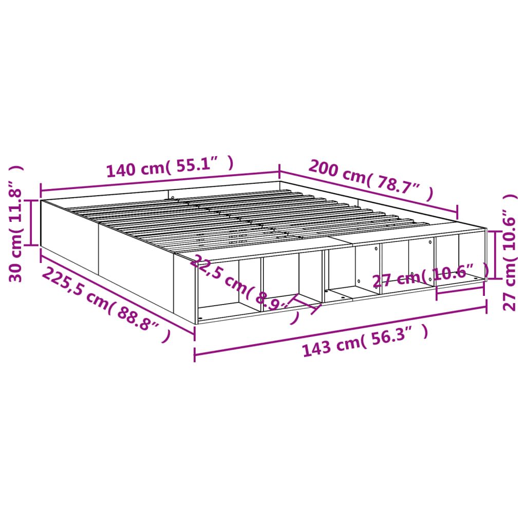 Bed Frame without Mattress Sonoma Oak 140x200 cm