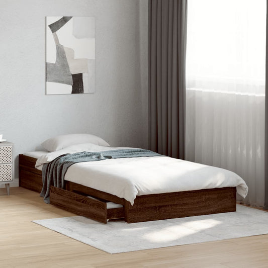Bed Frame with Drawers without Mattress Brown Oak 100x200 cm