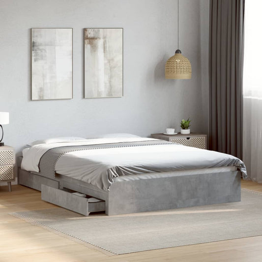 Bed Frame with Drawers without Mattress Concrete Grey 140x190 cm