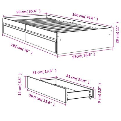 Bed Frame with Drawers without Mattress Black 90x190 cm Single