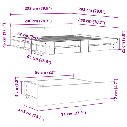 Bed Frame with Drawers without Mattress Black 200x200 cm