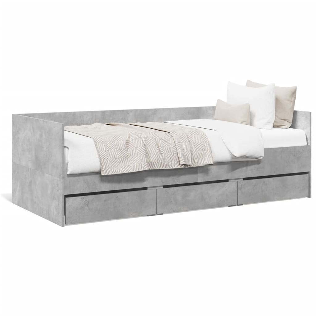 Daybed with Drawers without Mattress Concrete Grey 90x200 cm