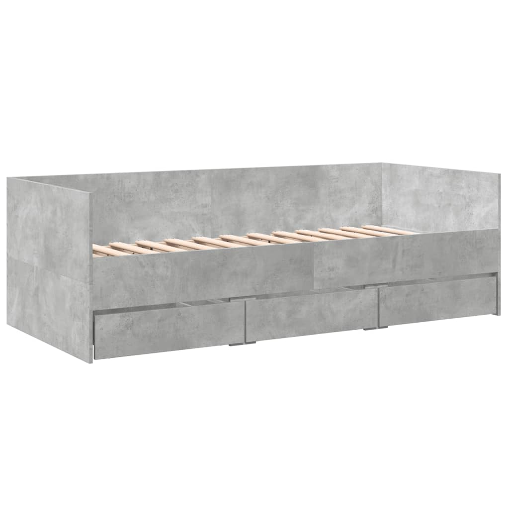 Daybed with Drawers without Mattress Concrete Grey 90x200 cm