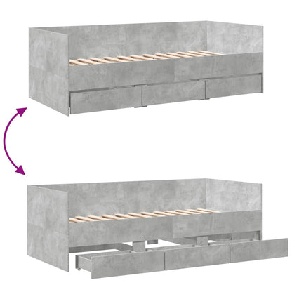 Daybed with Drawers without Mattress Concrete Grey 90x200 cm