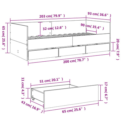 Daybed with Drawers without Mattress Concrete Grey 90x200 cm