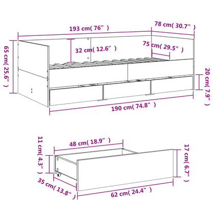 Daybed with Drawers without Mattress Concrete Grey 75x190 cm Small Single