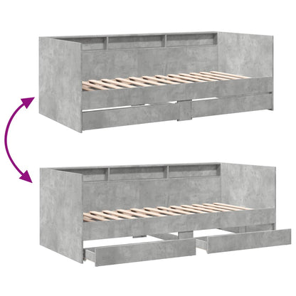 Daybed with Drawers without Mattress Concrete Grey 90x190 cm Single