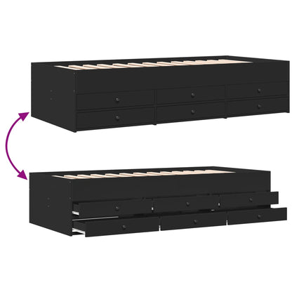 Daybed with Drawers without Mattress Black 90x200 cm