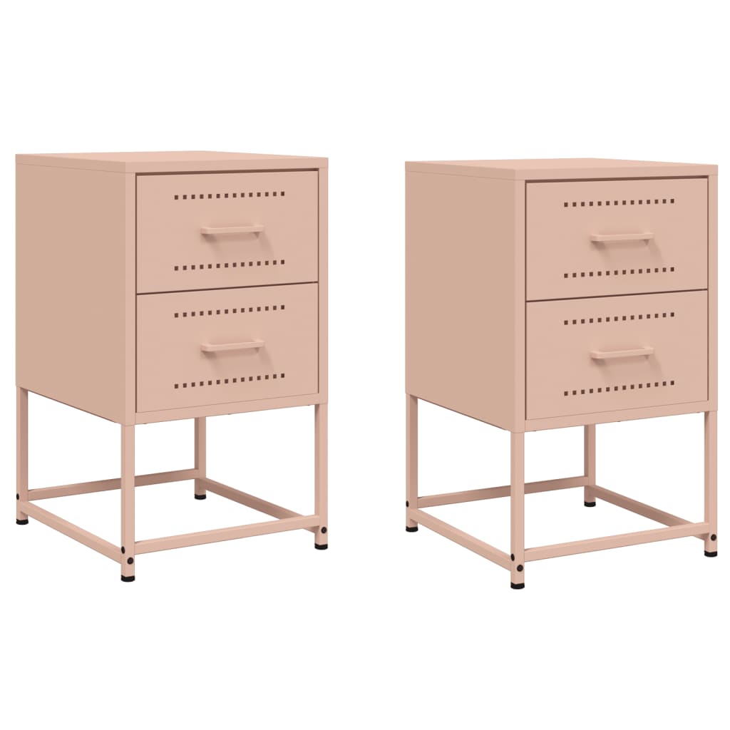 Set of 2 Pink Steel Bedside Cabinets - 36x39x60.5 cm