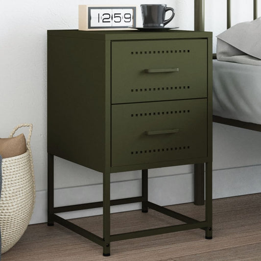 Olive Green Steel Bedside Cabinet - 36x39x60.5 cm