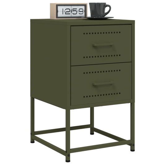 Olive Green Steel Bedside Cabinets Set of 2 - 36x39x60.5 cm