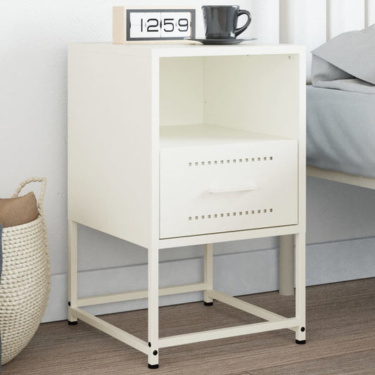 White Steel Bedside Cabinet - 36x39x60.5 cm Modern Design