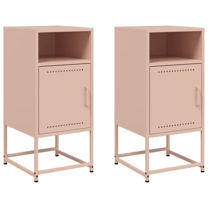 Stylish Pink Steel Bedside Cabinets - Set of 2, 36x39x78 cm