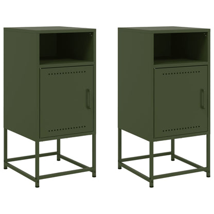 Olive Green Steel Bedside Cabinets Set of 2 - 36x39x78cm