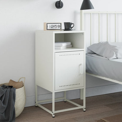 White Steel Bedside Cabinet 36x39x78 cm - Sleek & Durable Design