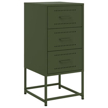 Olive Green Steel Bedside Cabinet - 36x39x78 cm