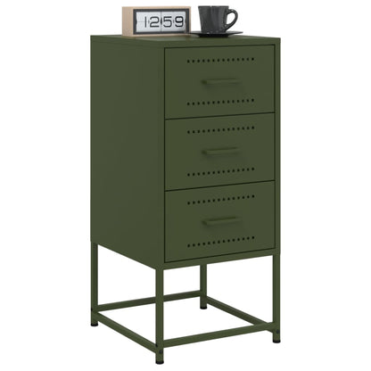 Olive Green Steel Bedside Cabinet - 36x39x78 cm