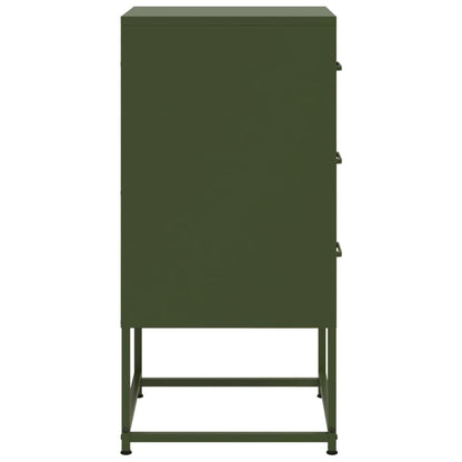 Olive Green Steel Bedside Cabinet - 36x39x78 cm
