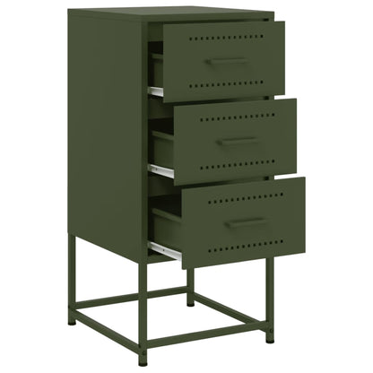 Olive Green Steel Bedside Cabinet - 36x39x78 cm
