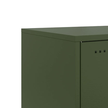 Olive Green Steel Bedside Cabinet - 36x39x78 cm