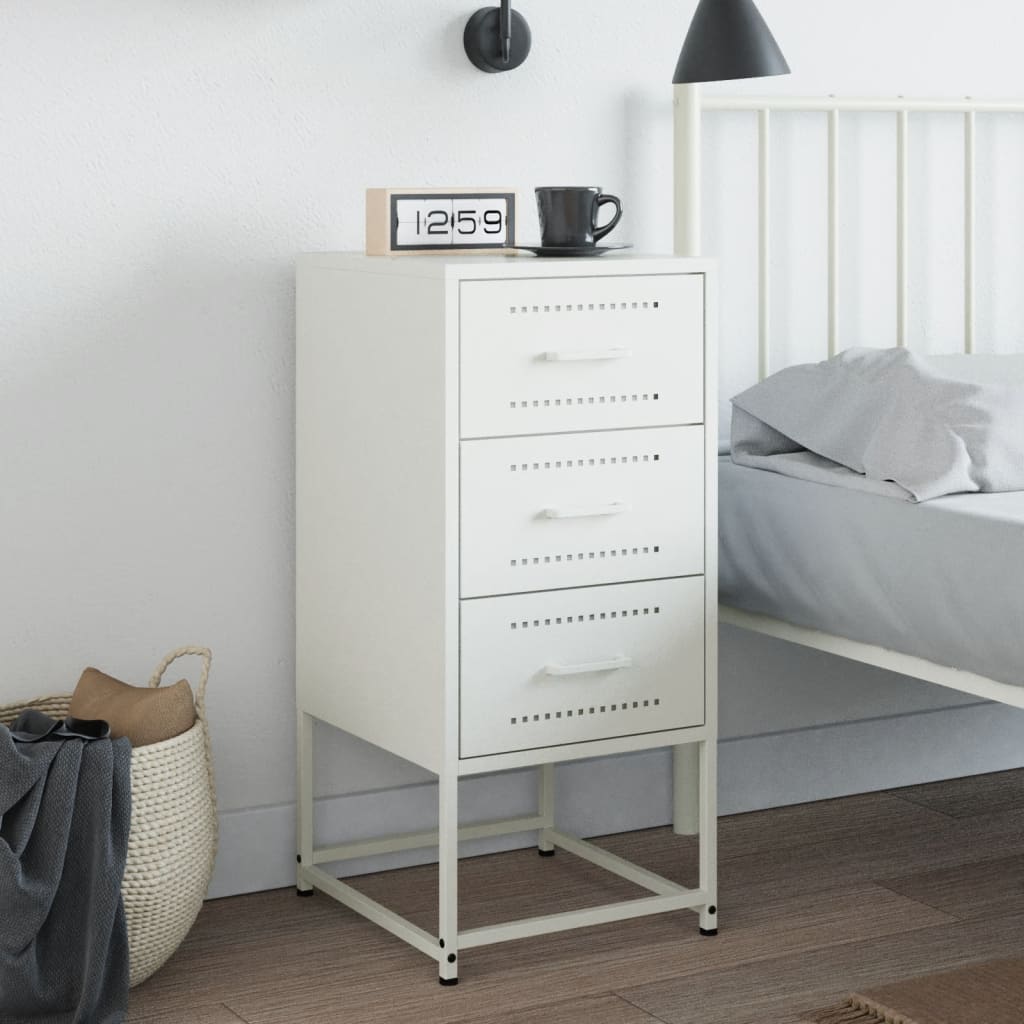 White Steel Bedside Cabinet 36x39x78 cm - Modern & Sturdy Design