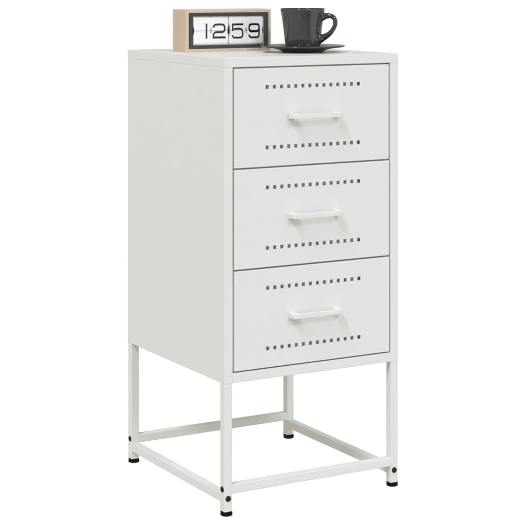 White Steel Bedside Cabinet 36x39x78 cm - Modern & Sturdy Design