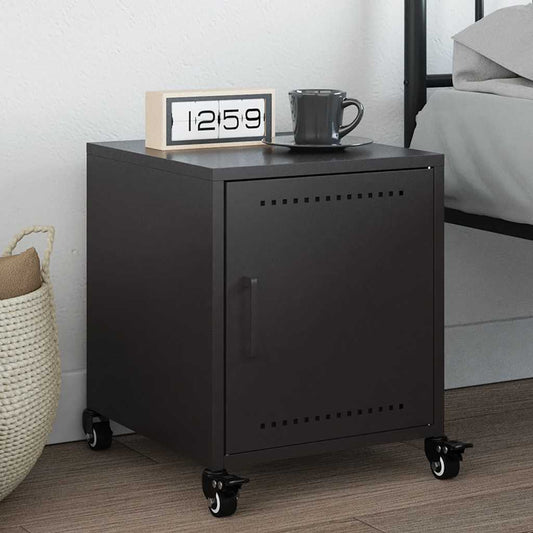 Sleek Black Bedside Cabinet - Steel, 36x39x43.5 cm